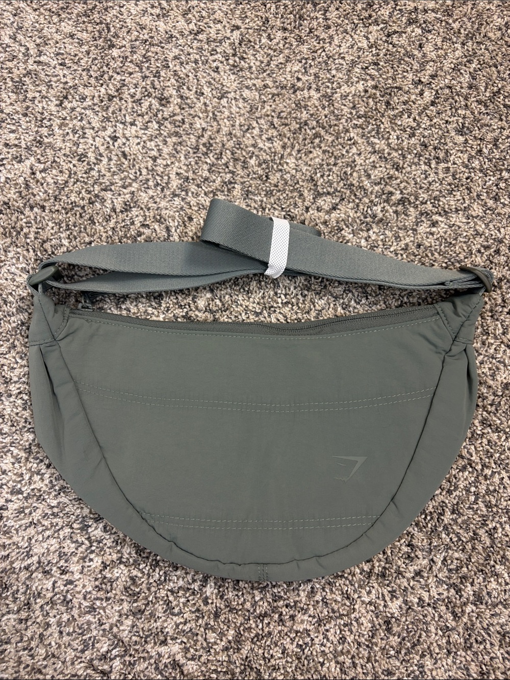 Gym Shark Green Pleated Nylon Crossbody Bag Adjustable Strap Logo Zip Closure